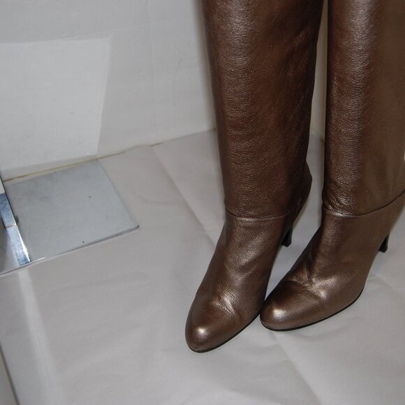 US8❤️Stuart Weitzman Bronze Metallic leather Knee High Heels Tall OTK Boots - Picture 4 of 11